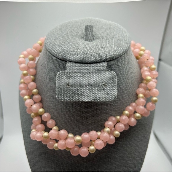 Vintage Pink and Champaign Faux Pearl Twisted Rope Style Necklace 18" - Picture 2 of 7
